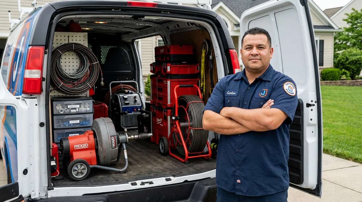 Professional drain cleaning equipment and Johns Plumbing LLC plumber in Pikesville